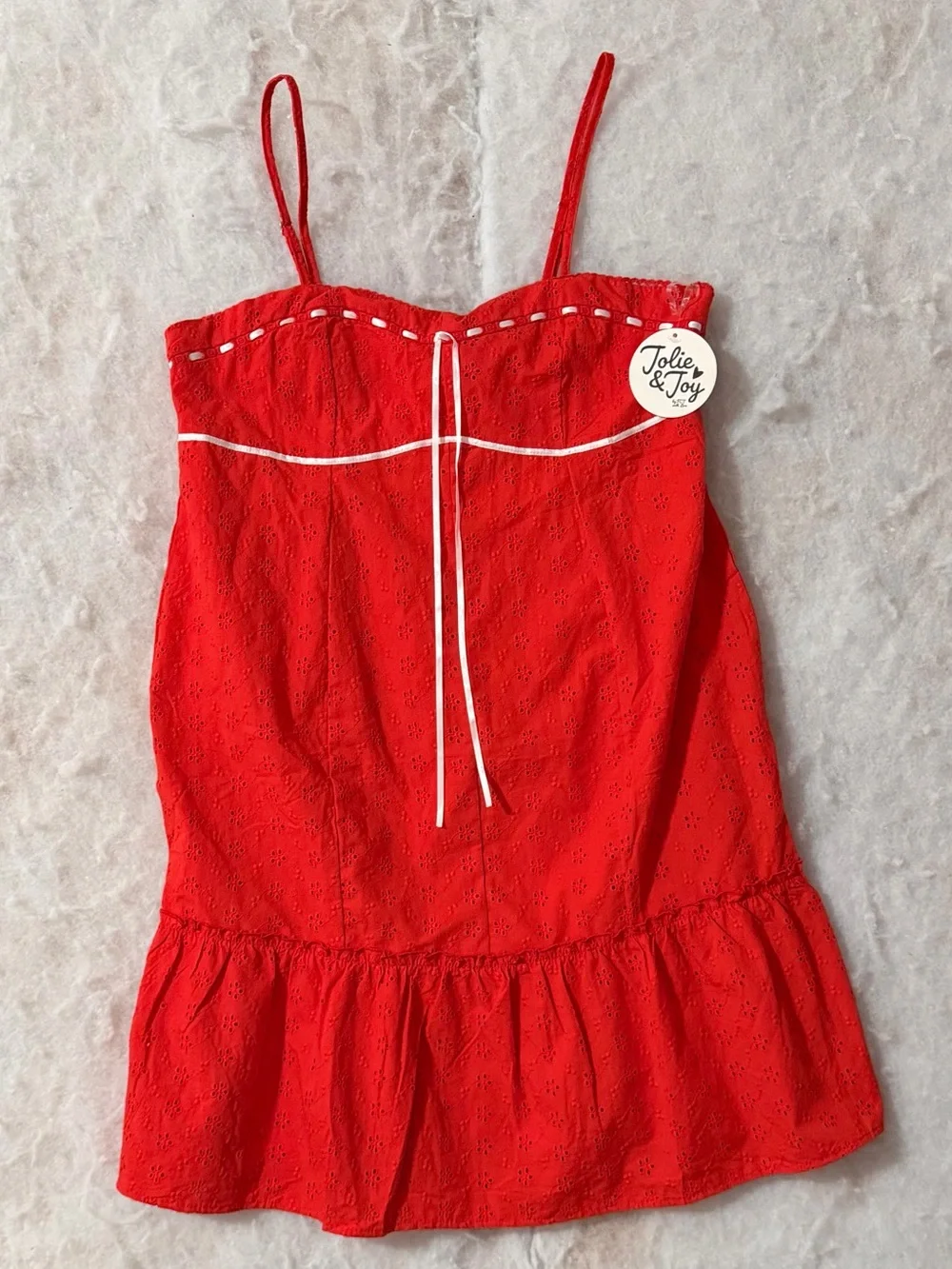 Red Eyelet Lace-Up Spaghetti Strap Chemise (SKU843)